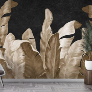 Gold Tropical Leaves Wallpaper