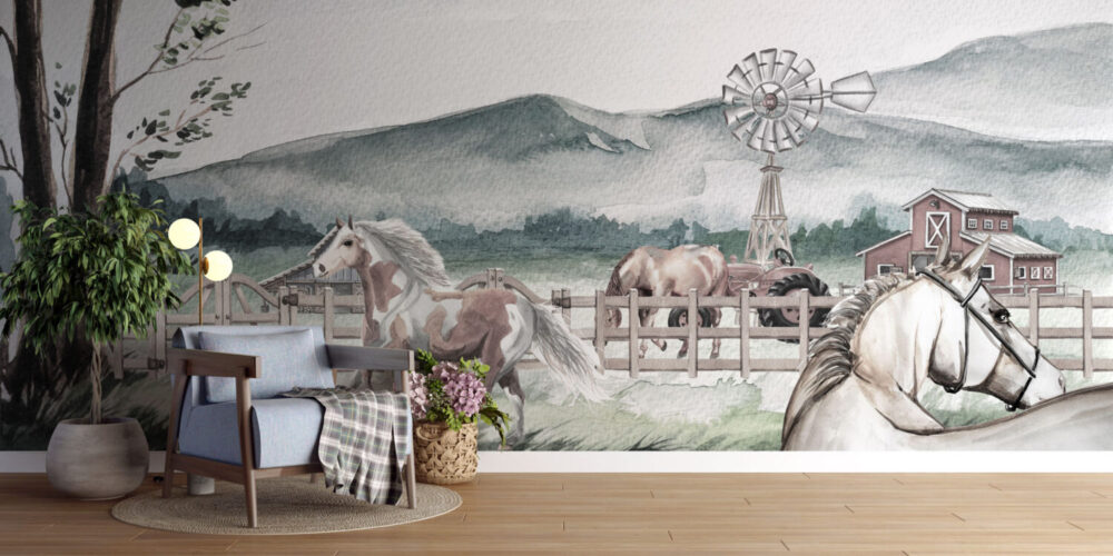 horse farm wallpaper