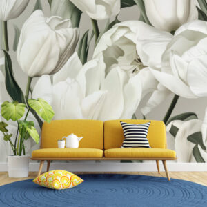 White Tulips Wall Mural, Flower Wallpaper For Home